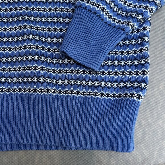 J. Crew Size L Style BK246 Fair Isle Cotton Sweater Light Weight Blue White - Picture 4 of 5